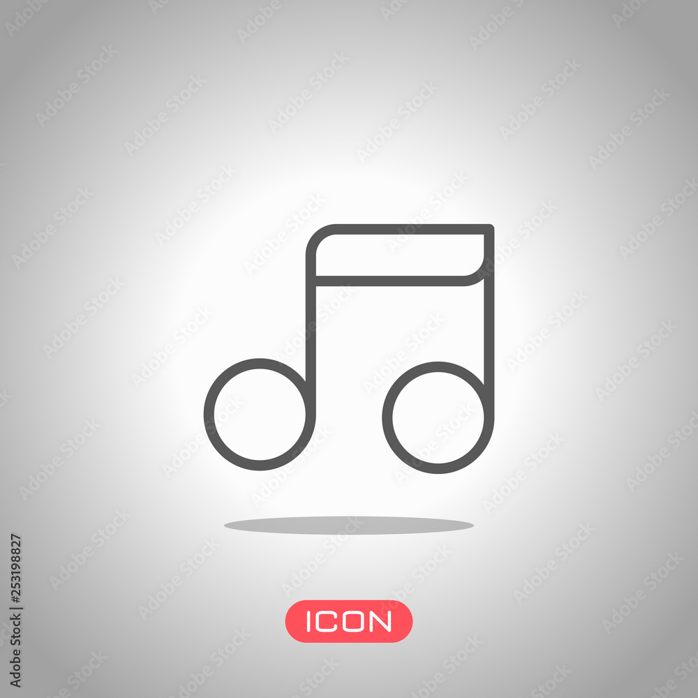 Simple music note. Linear icon, thin outline. Icon under spotlight. Gray background Simple music note. Linear icon, thin outline. Icon under spotlight. Gray background