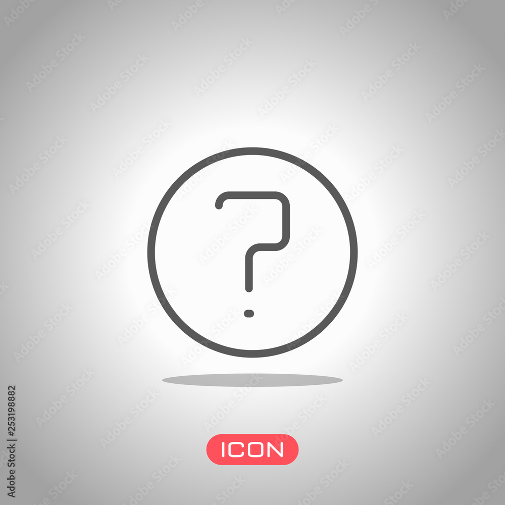 Simple question in circle. Linear, thin outline. Icon under spotlight. Gray background Simple question in circle. Linear, thin outline. Icon under spotlight. Gray background