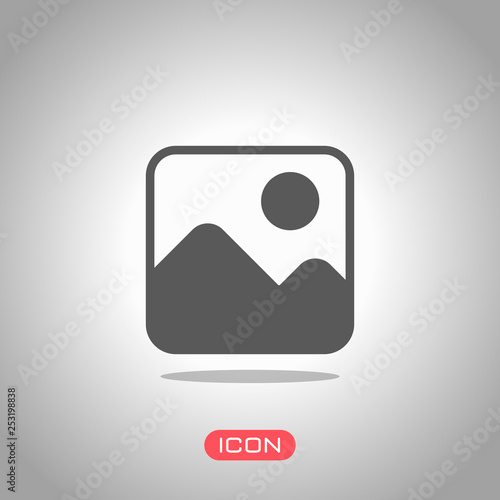 Simple picture icon. Icon under spotlight. Gray background