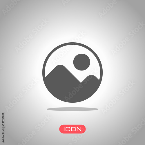 Simple picture icon. Icon under spotlight. Gray background