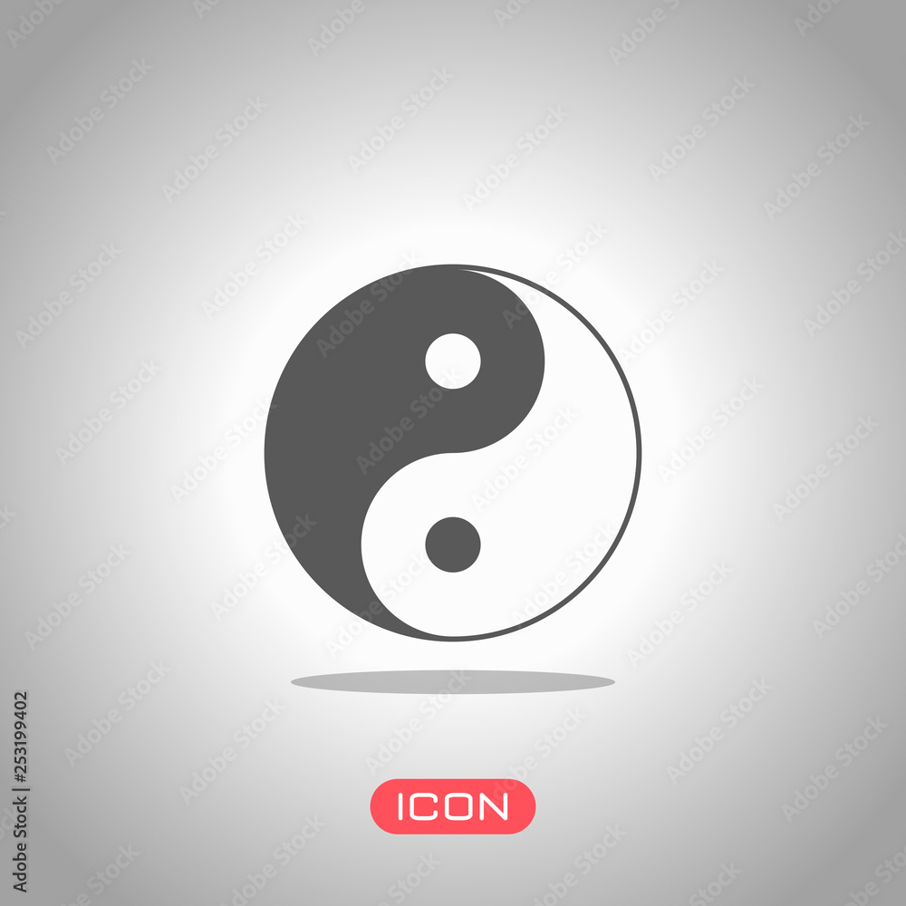 yin yan symbol. Icon under spotlight. Gray background yin yan symbol. Icon under spotlight. Gray background