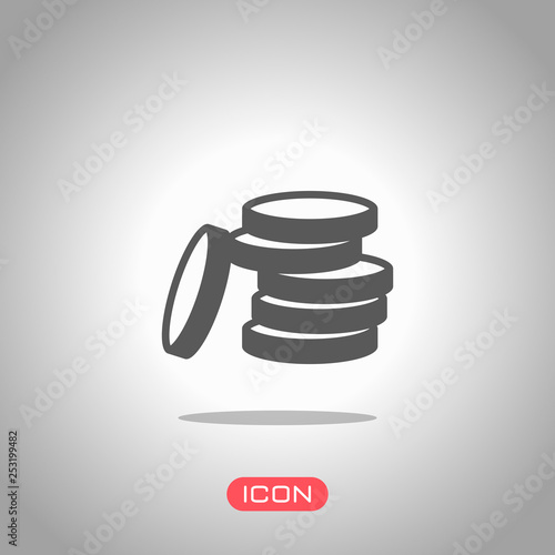 Coin stack icon. Icon under spotlight. Gray background