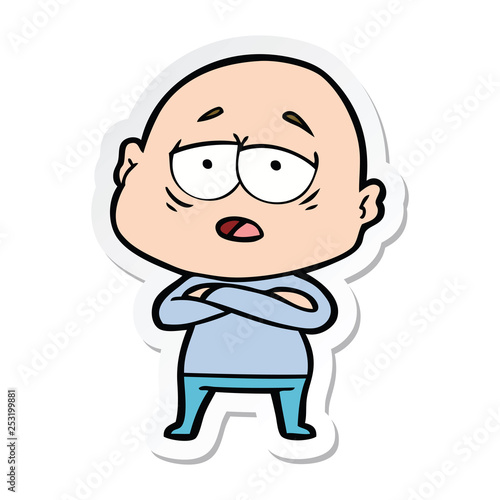 sticker of a cartoon tired bald man