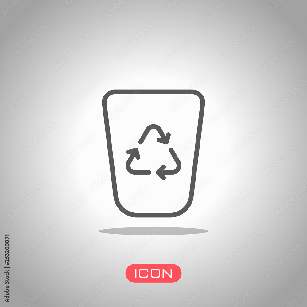 Recucle bin, reuse symbol on backet. Linear, thin outline. Icon under spotlight. Gray background Recucle bin, reuse symbol on backet. Linear, thin outline. Icon under spotlight. Gray background