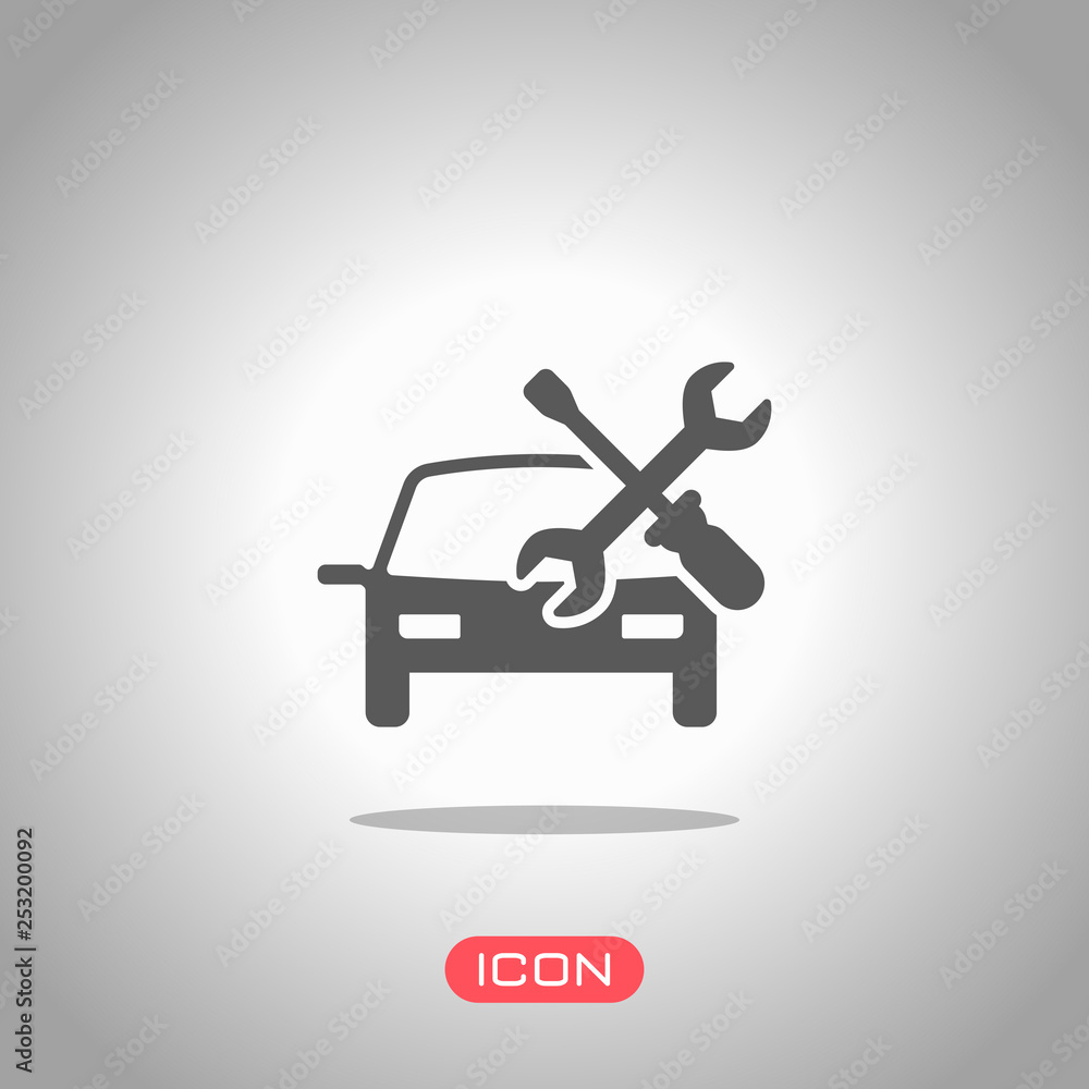 Car service, repair instrument, fix. Icon under spotlight. Gray background Car service, repair instrument, fix. Icon under spotlight. Gray background