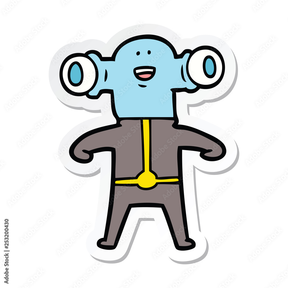 sticker of a friendly cartoon alien sticker of a friendly cartoon alien