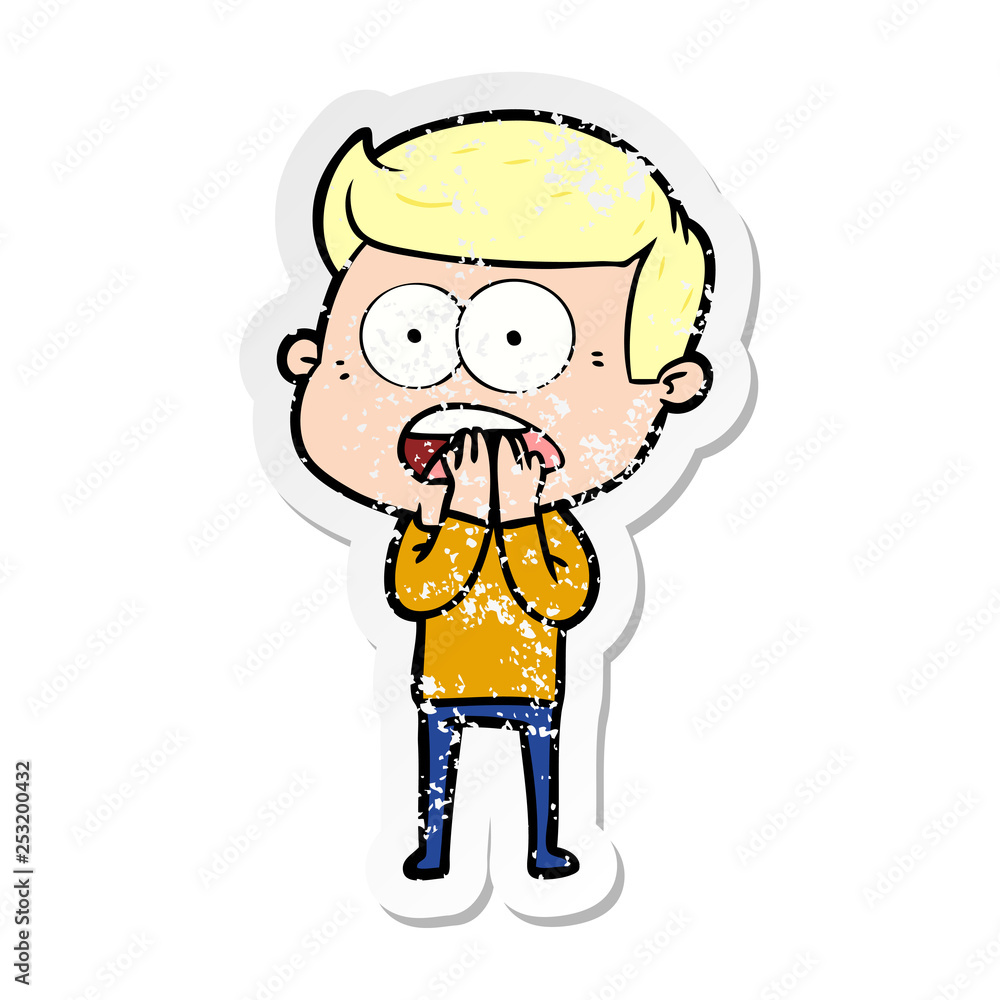 distressed sticker of a cartoon shocked man distressed sticker of a cartoon shocked man