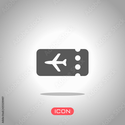 Simple ticket plane icon. Blank card. Icon under spotlight. Gray background