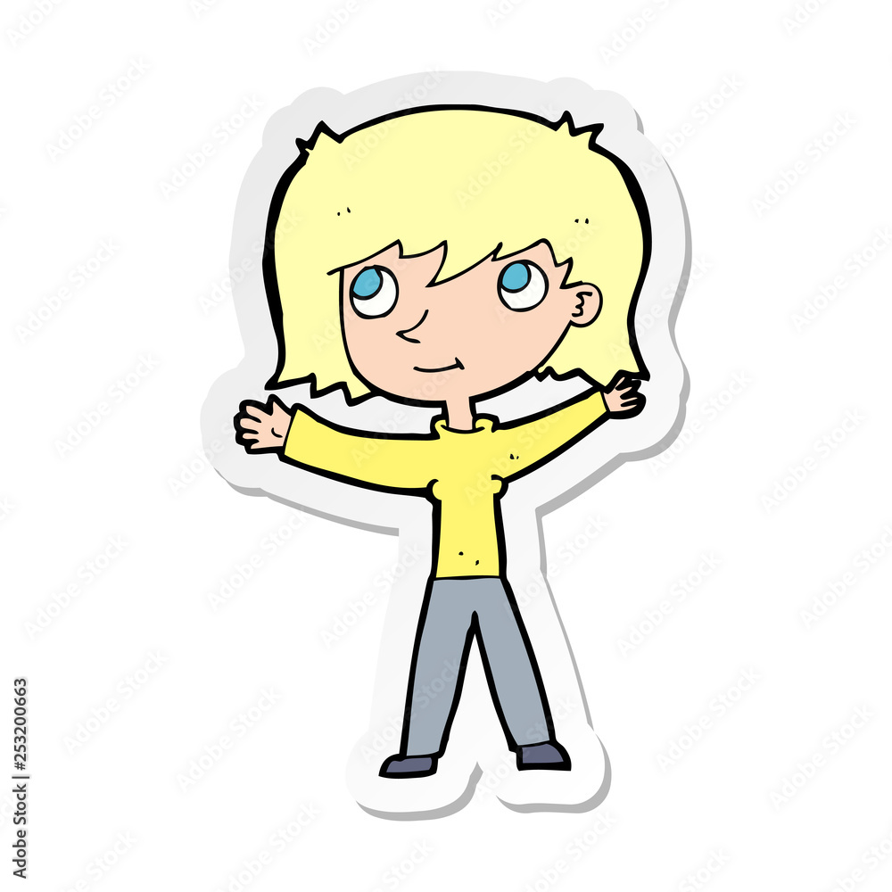 sticker of a cartoon happy girl sticker of a cartoon happy girl