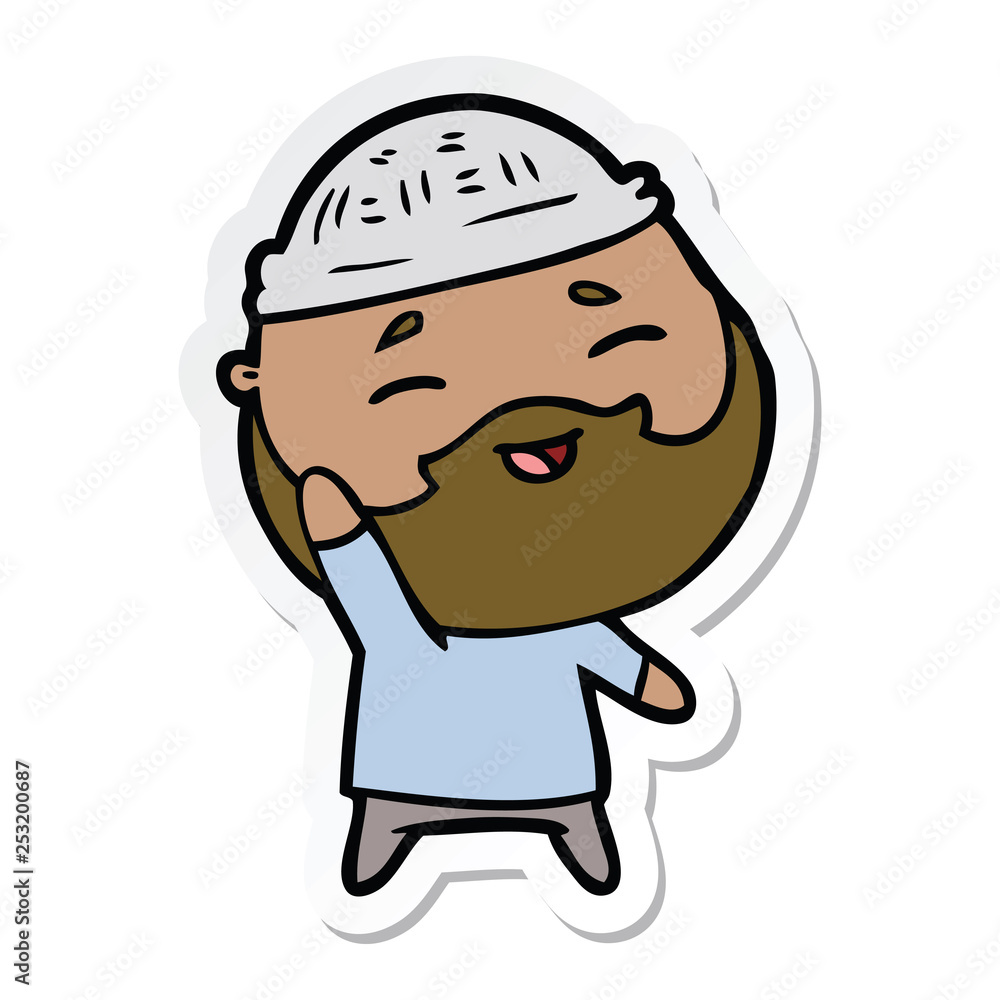 sticker of a cartoon happy bearded man