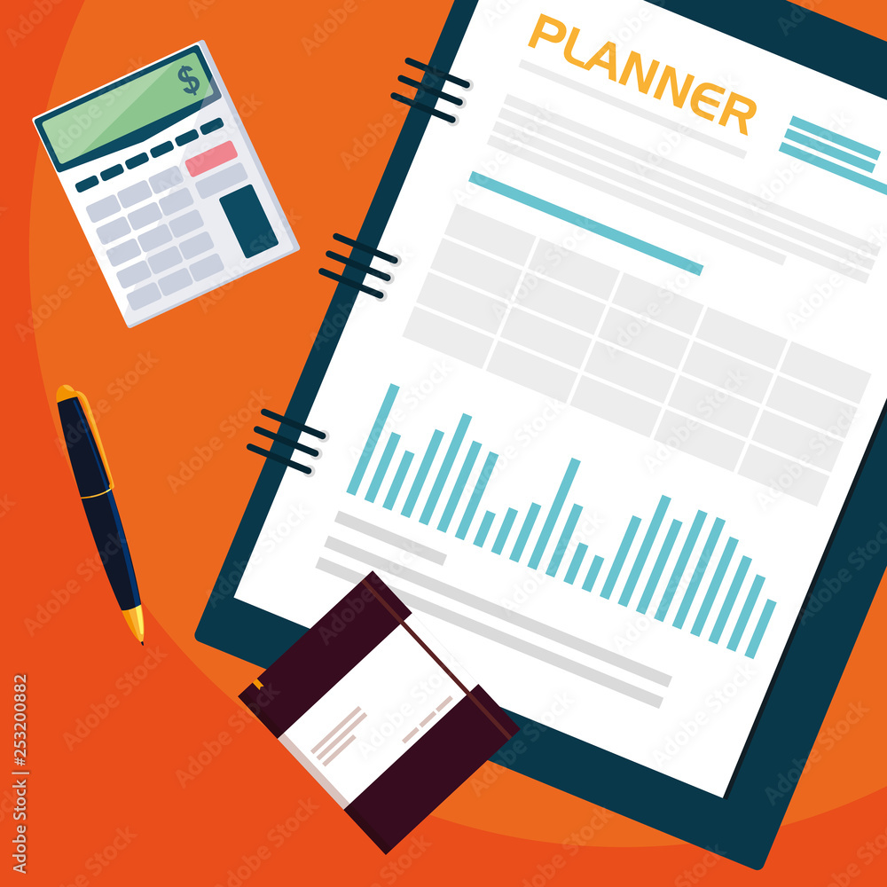 air view documents and office set items