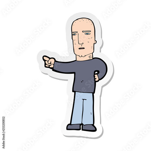 sticker of a cartoon tough guy pointing