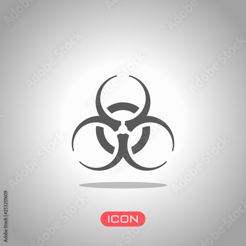 Bio hazard icon. Warning sign about virus or toxic. Icon under spotlight. Gray background