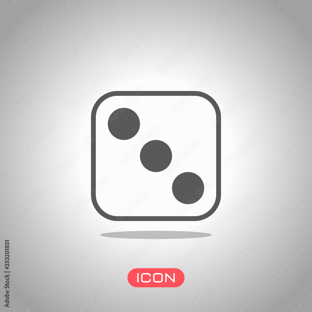 One dice with number three on visible side. Icon of casino games. Icon under spotlight. Gray background One dice with number three on visible side. Icon of casino games. Icon under spotlight. Gray background