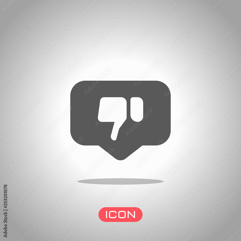 Dislike hand in notification cloud. Social icon. Icon under spotlight. Gray background Dislike hand in notification cloud. Social icon. Icon under spotlight. Gray background