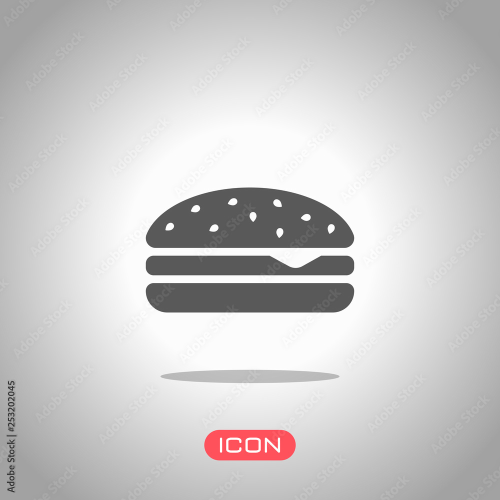 Hamburger icon. Fast food. Icon under spotlight. Gray background Hamburger icon. Fast food. Icon under spotlight. Gray background