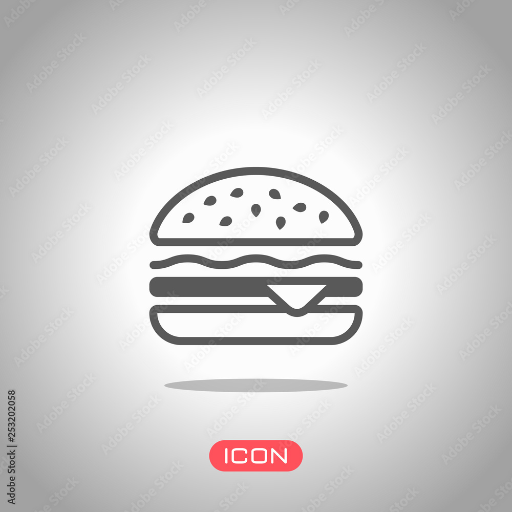 Hamburger icon. Fast food. Linear outline symbol. Icon under spotlight. Gray background Hamburger icon. Fast food. Linear outline symbol. Icon under spotlight. Gray background