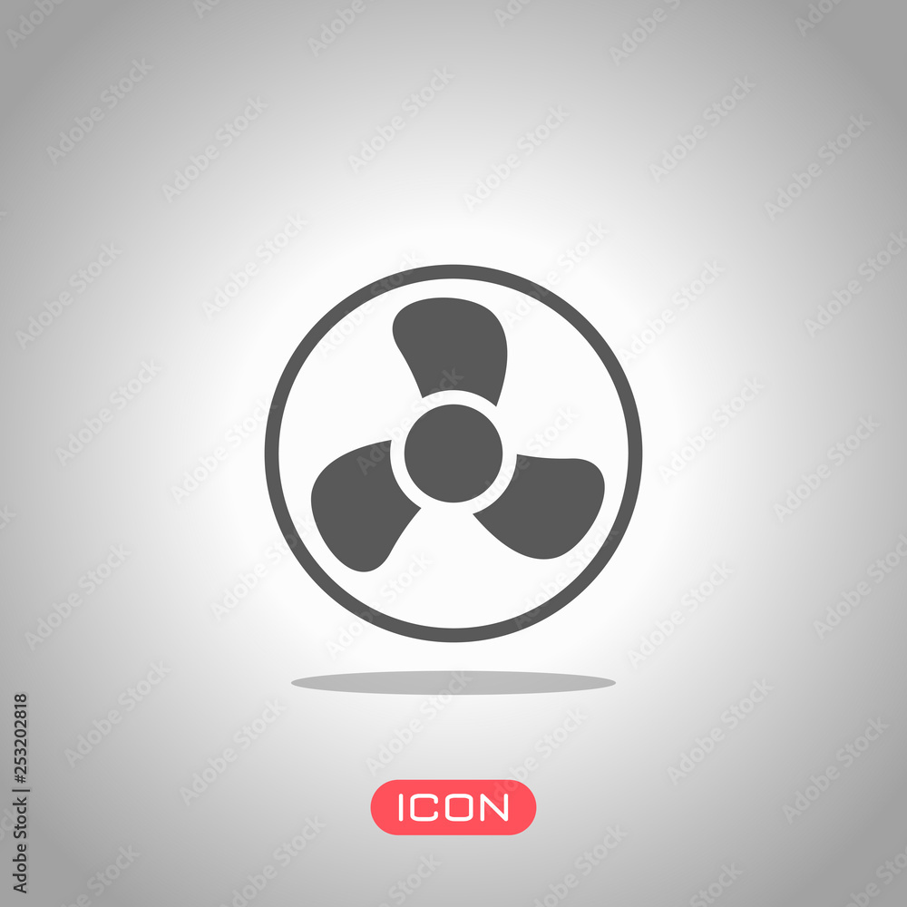Simple fan or cooler, icon in circle. Icon under spotlight. Gray background Simple fan or cooler, icon in circle. Icon under spotlight. Gray background