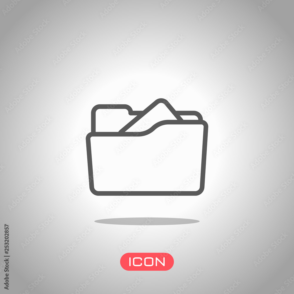 Folder of documents, portfolio with files, linear outline business icon. Icon under spotlight. Gray background Folder of documents, portfolio with files, linear outline business icon. Icon under spotlight. Gray background
