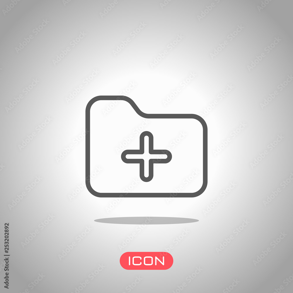 Fototapeta premium Folder with plus mark, outline linear business icon. Icon under spotlight. Gray background