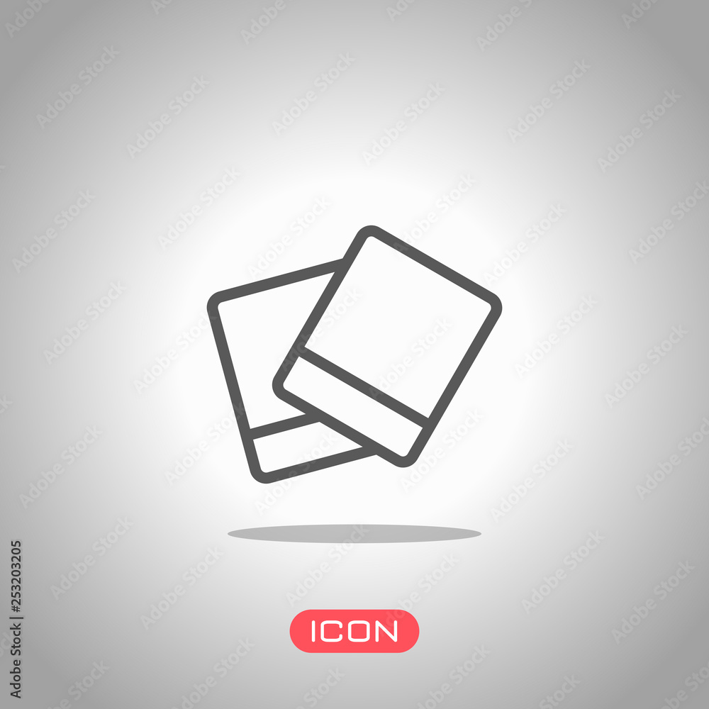 Pair photos, image files, album of pictures, outline linear icon. Icon under spotlight. Gray background Pair photos, image files, album of pictures, outline linear icon. Icon under spotlight. Gray background