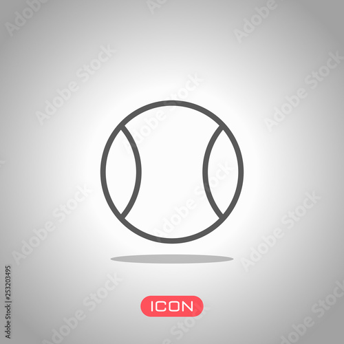 Tennis ball, sport game, outline linear icon. Icon under spotlight. Gray background