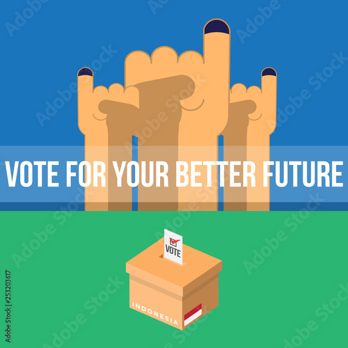 election day with voting box and inked finger isolated on solid background. vector illustration