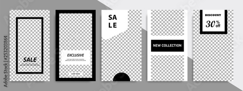 Set of minimalist black and white frame, stripe line template background. Suitable for social media post, stories, story, roll banner, expandable banner, flyer, and brochure.