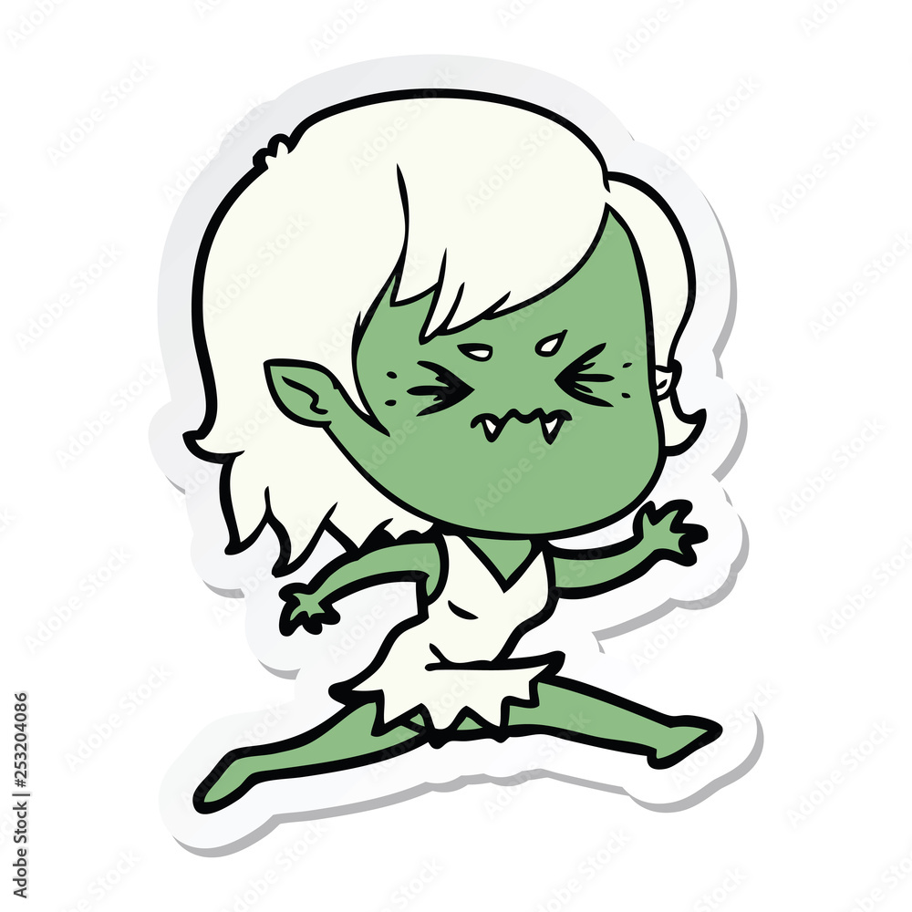 sticker of a annoyed cartoon vampire girl sticker of a annoyed cartoon vampire girl