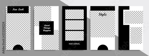 Set of minimalist black and white frame, stripe line template background. Suitable for social media post, stories, story, roll banner, expandable banner, flyer, and brochure.