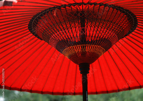 A Japanese red and black wooden umbrella background
