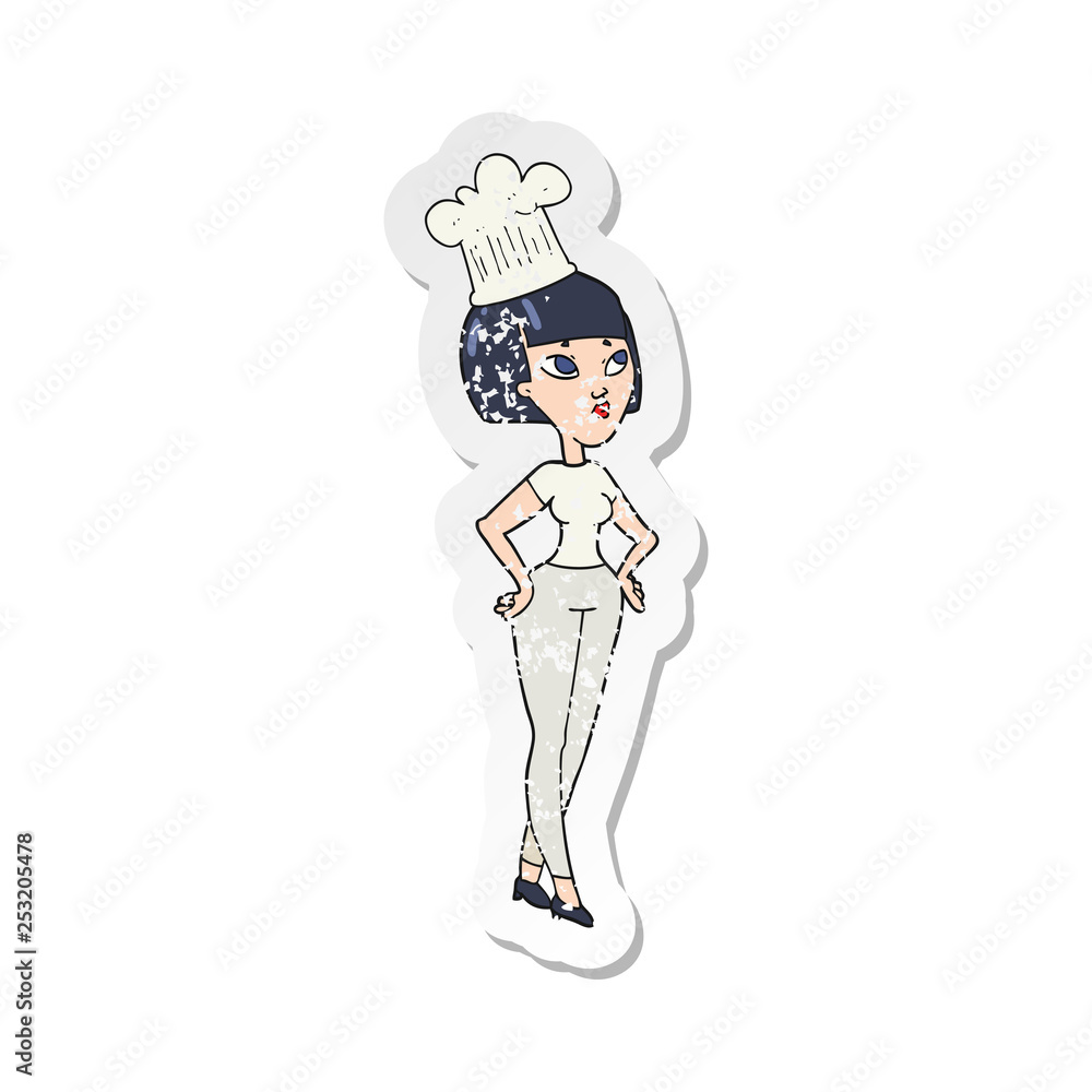 retro distressed sticker of a cartoon chef retro distressed sticker of a cartoon chef