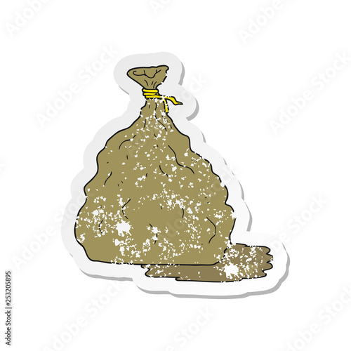 retro distressed sticker of a cartoon tied bag of rubbish