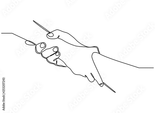 Continuous line drawing. Give a helping hand. Hold it tight. Interesting, helpful. Unity, salvation