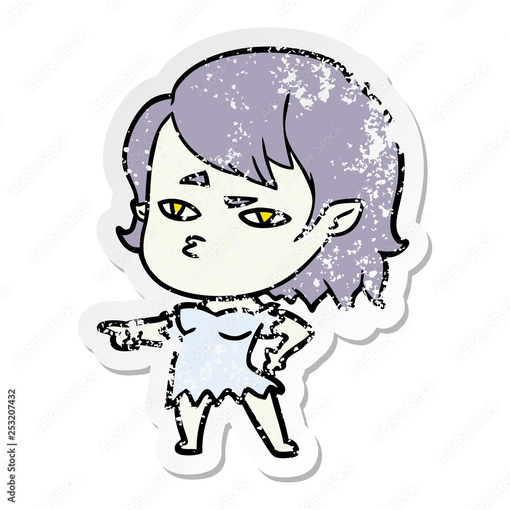 distressed sticker of a cartoon vampire girl distressed sticker of a cartoon vampire girl