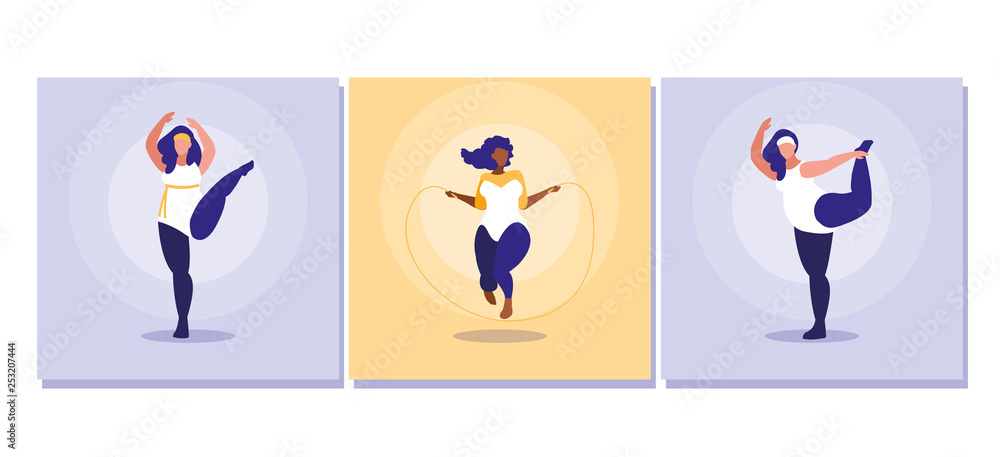 Fototapeta premium group of big women exercising body positive power