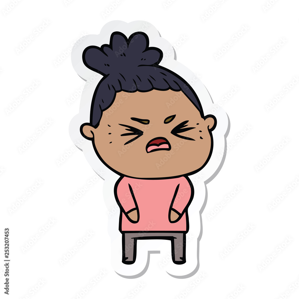 sticker of a cartoon angry woman