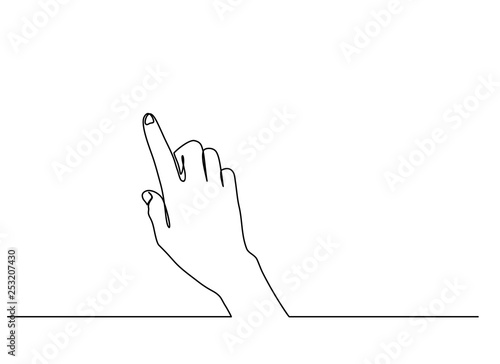 continuous line drawing of girl right hand tapping with index finger isolated on white background.