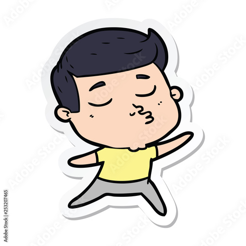 sticker of a cartoon model guy pouting