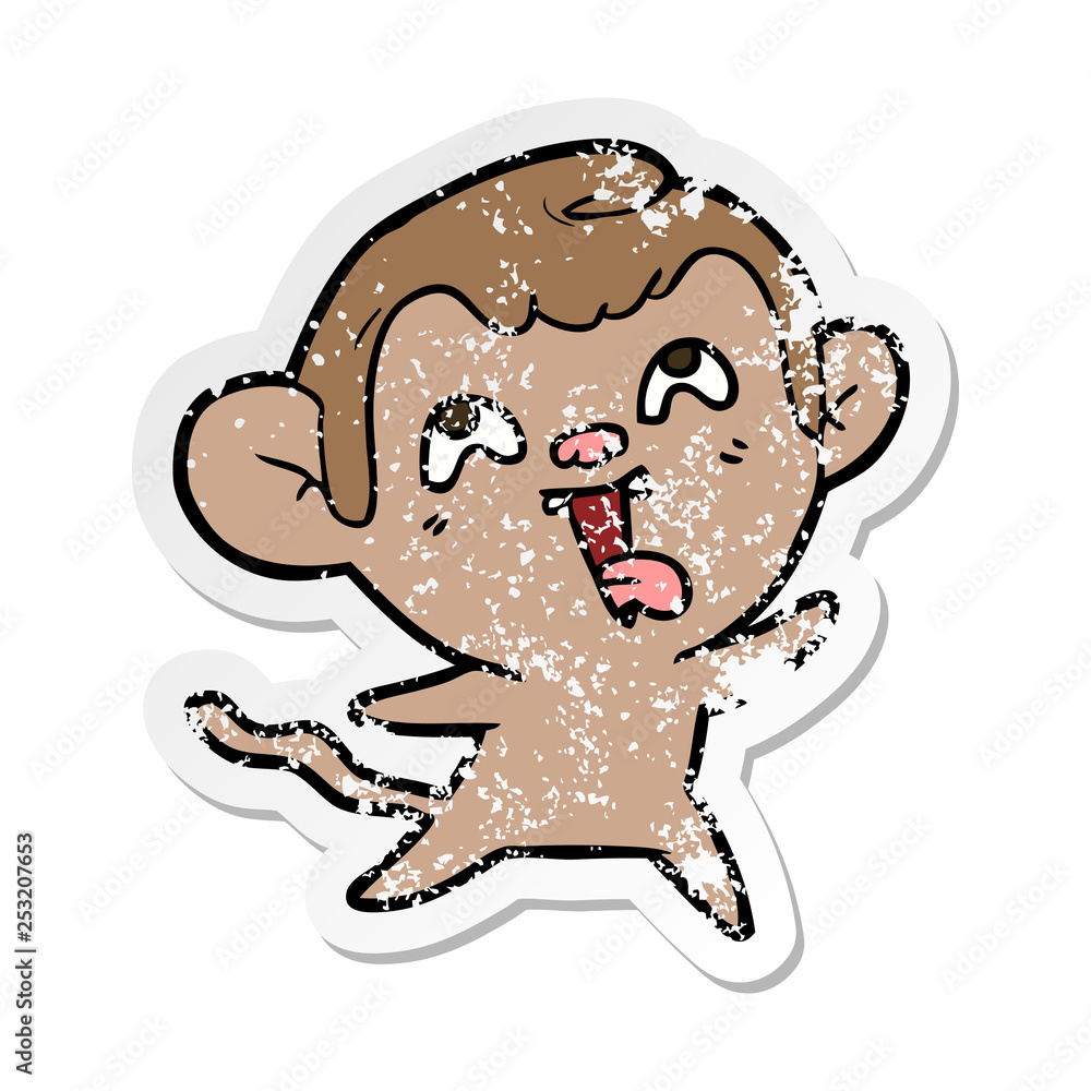 Fototapeta premium distressed sticker of a crazy cartoon monkey