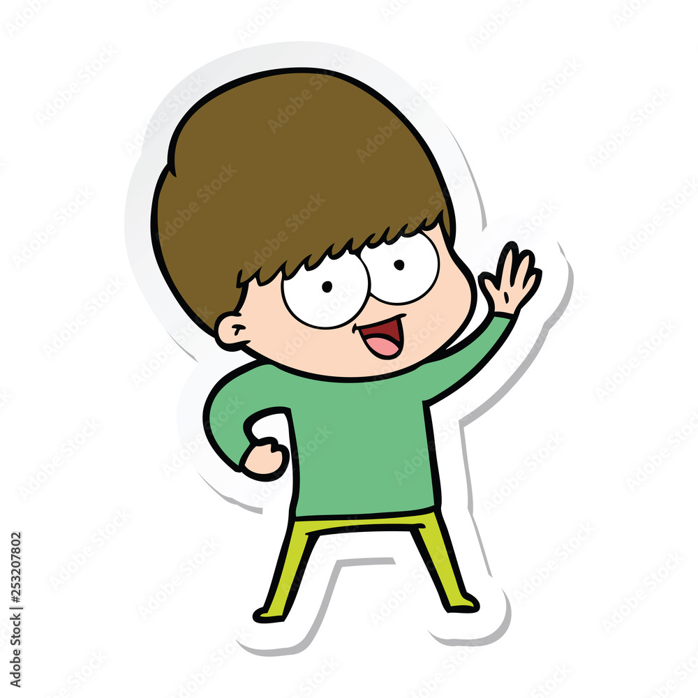 sticker of a happy cartoon boy