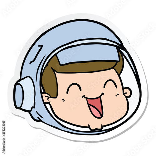 sticker of a cartoon happy astronaut face