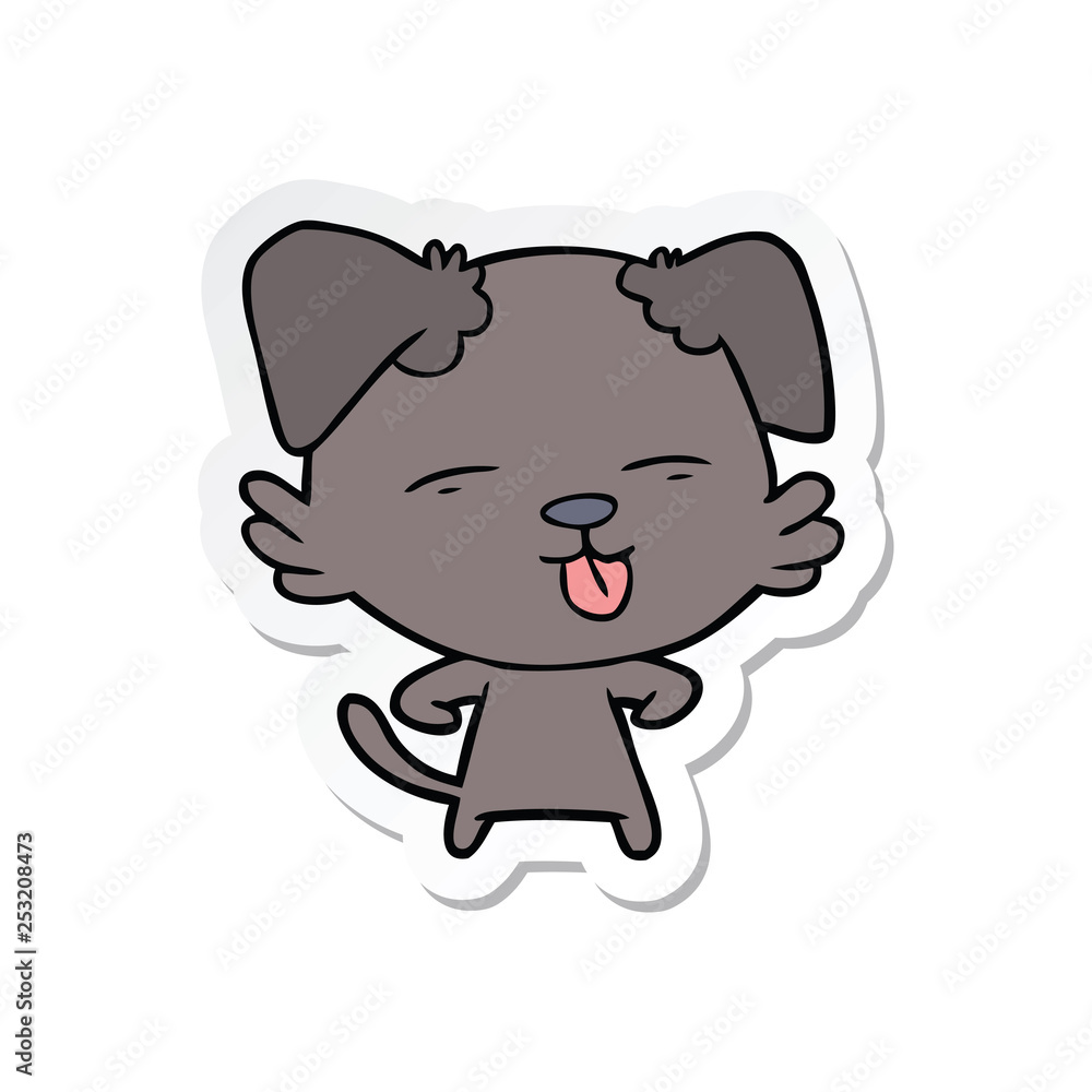 sticker of a cartoon dog sticking out tongue sticker of a cartoon dog sticking out tongue