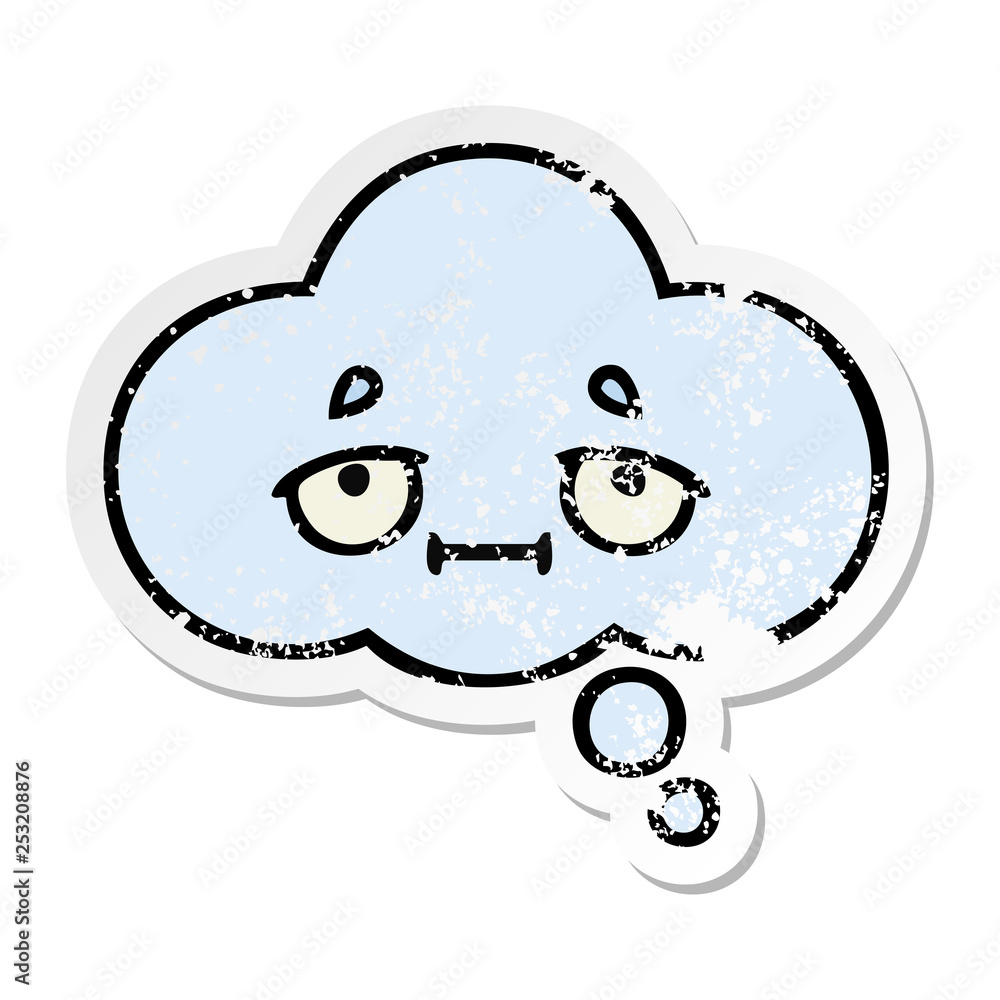 distressed sticker of a cute cartoon thought bubble distressed sticker of a cute cartoon thought bubble