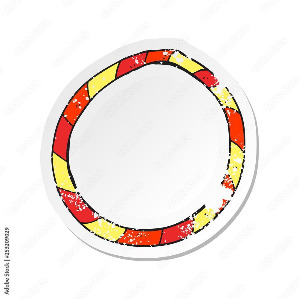 retro distressed sticker of a cartoon hula hoop retro distressed sticker of a cartoon hula hoop