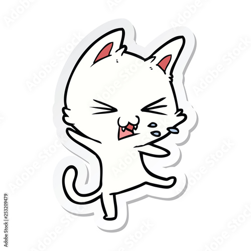 sticker of a cartoon cat throwing a tantrum