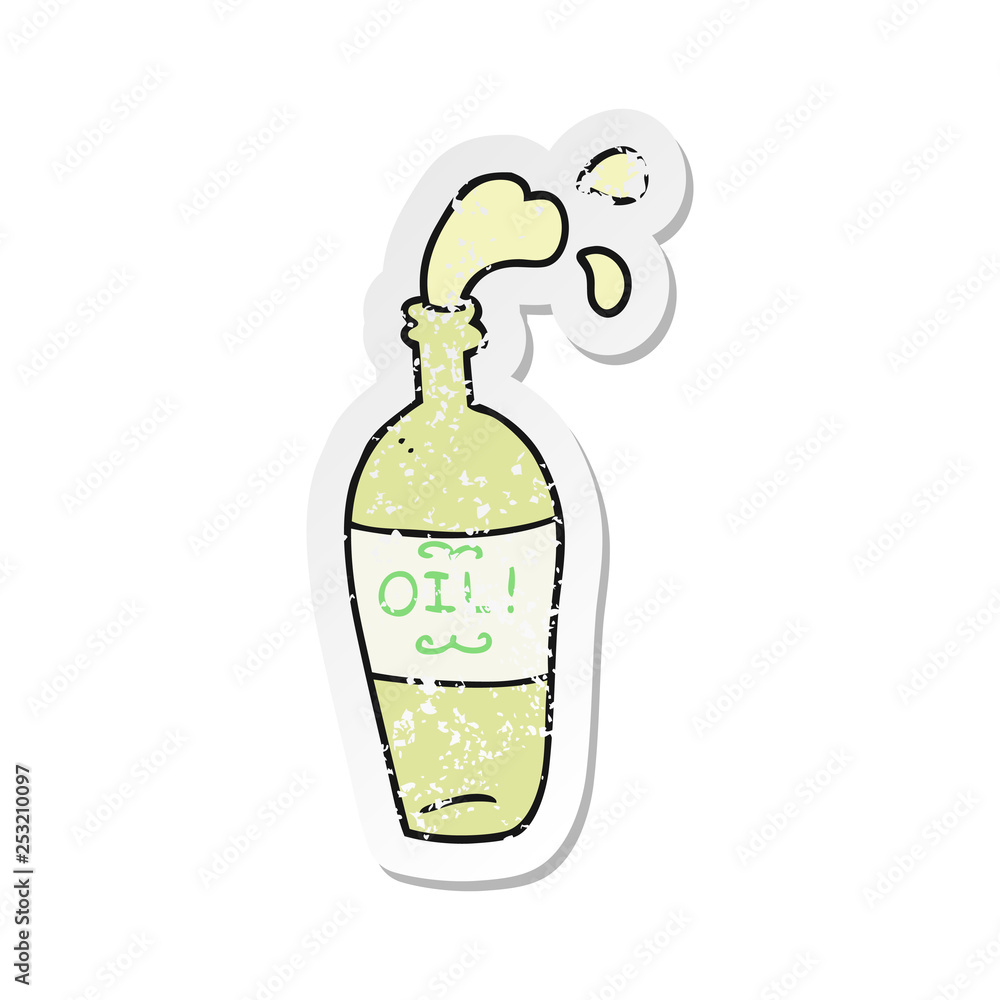 retro distressed sticker of a cartoon oil retro distressed sticker of a cartoon oil