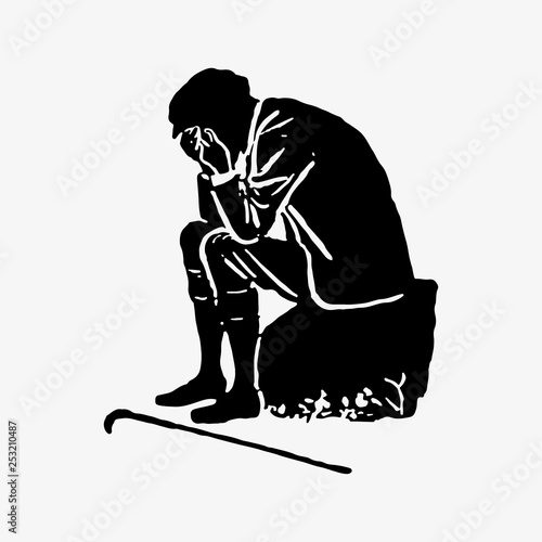 Crying man on a rock