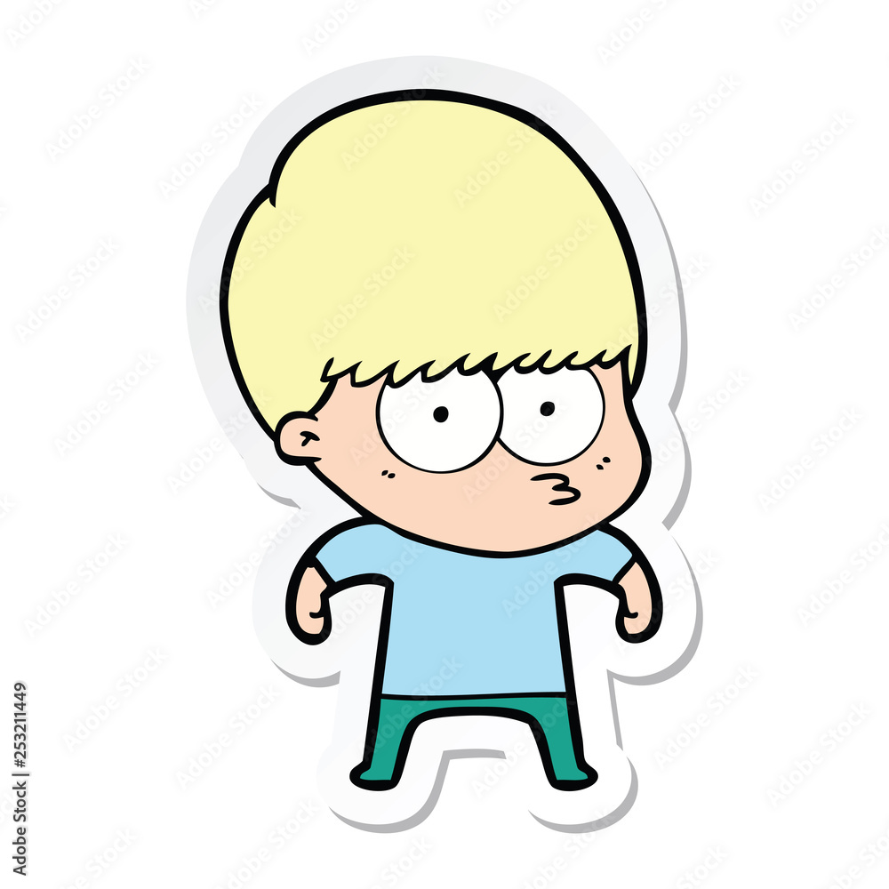 sticker of a nervous cartoon boy