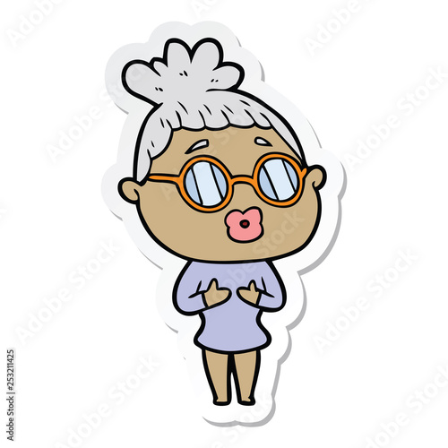 sticker of a cartoon woman wearing spectacles